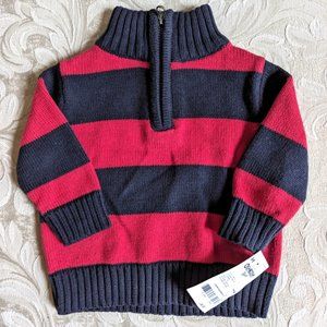 NWT Oshkosh B'gosh Boys Knit Sweater Red Striped 100% Cotton Cardigan 3M…